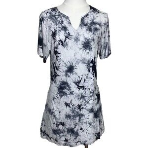 Jessica Taylor NYC Women’s Tie-Dye Tunic Top XL Black Gray Notch Neck Stretch
